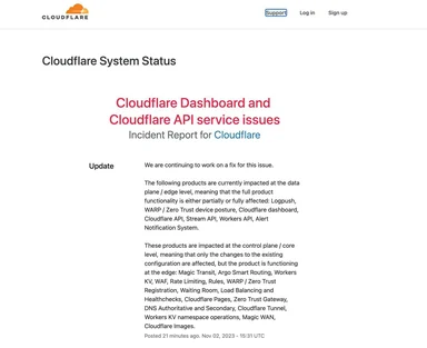 Cloudflare System Status error 500