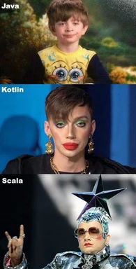 Java, Kotlin, and Scala programming languages meme