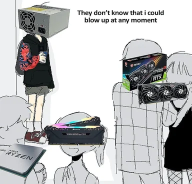 cartoon people with computer hardware on their heads
