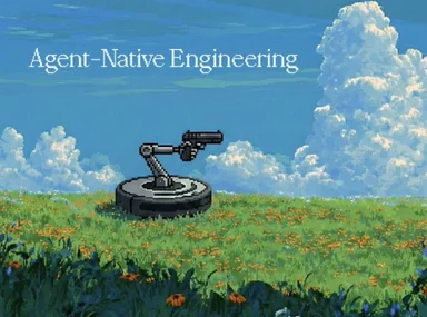 Agent-Native Engineering meme with a gun in a serene field