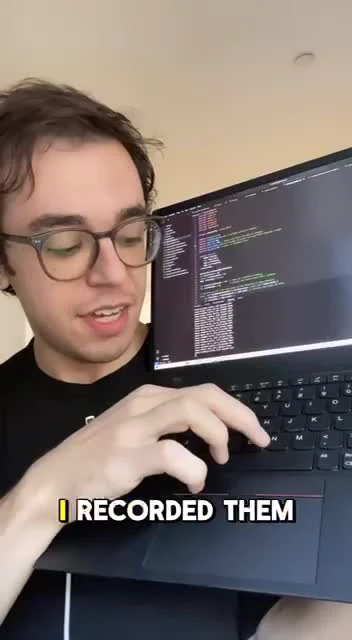 A man sitting in front of a laptop with code on the screen and the text 'I RECORDED THEM' overlaid.