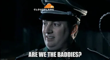 Cloudflare meme with soldier questioning if they are the bad guys