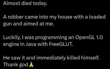 Programmer narrowly escapes robber with OpenGL code