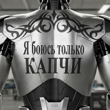 Robot armor with Russian text: Я боюсь только капчи