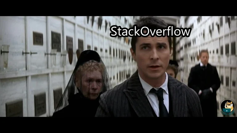 Doctor Who and companion in a cemetery with StackOverflow text overlay