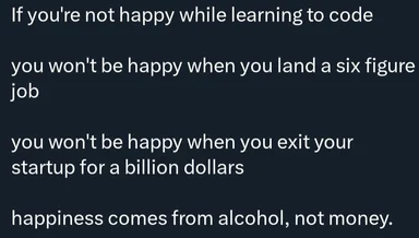humorous text about happiness and coding