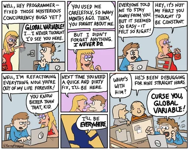 cartoon about a programmer and a global variable