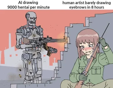 AI drawing 9000 hentai per minute vs human artist drawing eyebrows