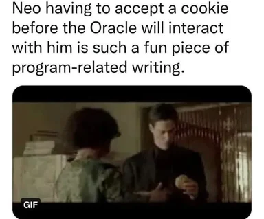 Neo offered a cookie by the Oracle