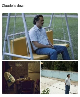 Man sitting on a swing, looking dejected, with two smaller images of him looking dejected in other settings
