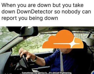 Man driving with cloud over face, implying he's taking down DownDetector