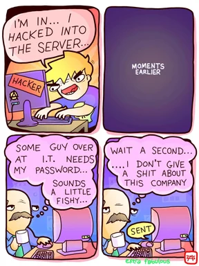 cartoon of a man reacting to a hacker gaining server access