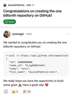 github one billionth repository congratulations