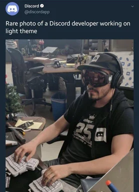Rare photo of a Discord developer working on light theme