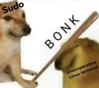 Sudo doge bonking uncooperative linux terminal