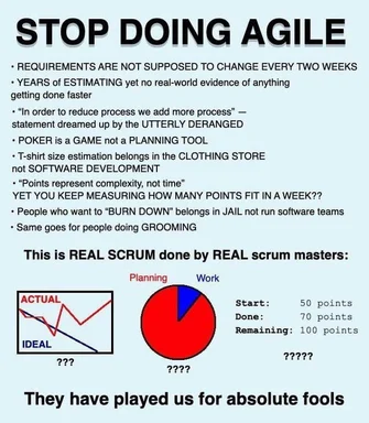 STOP DOING AGILE meme with a critical view on Agile software development methodologies