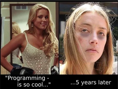 meme of woman with blonde hair looking excited and then disappointed