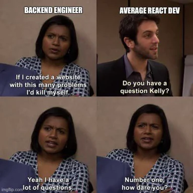 meme image of backend engineer and average react dev