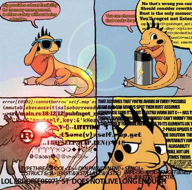 Zig vs Rust meme with Charmander