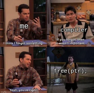 programmer meme about compiler and memory management