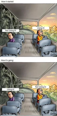 Cartoon meme comparing using AI and not using AI
