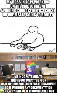 meme about developer struggling with undocumented code