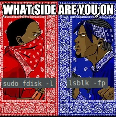 Devs choosing between sudo fdisk -l and lsblk -fp