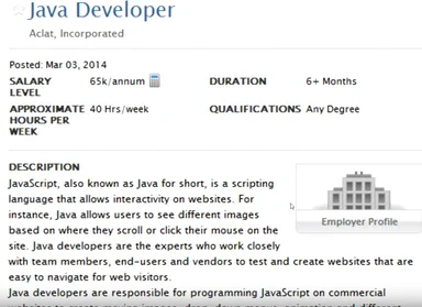 Java vs Javascript developer job posting meme