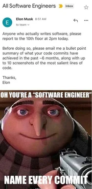 Elon Musk meme about software engineers and code commits