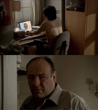 Tony Soprano looking disapprovingly at someone using ChatGPT naked