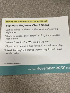 Tricks to appear smart in meetings software engineer cheat sheet
