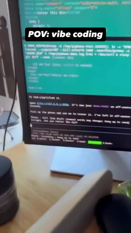 Terminal screen showing an AI coding assistant session with the caption POV: vibe coding