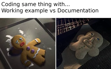 Coding same thing with... Working example vs Documentation