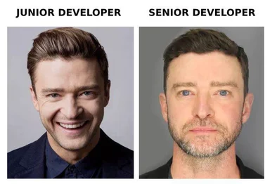 junior vs senior developer facial expressions