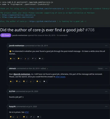 Did the author of core-js ever find a good job?