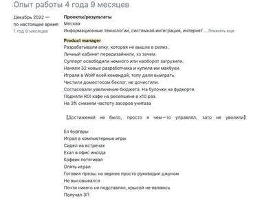 Product manager resume with humorous achievements