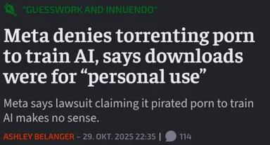 Meta denies torrenting porn to train AI, says downloads were for 'personal use'