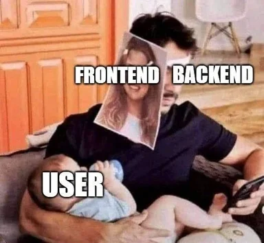 humorous meme about frontend backend and user