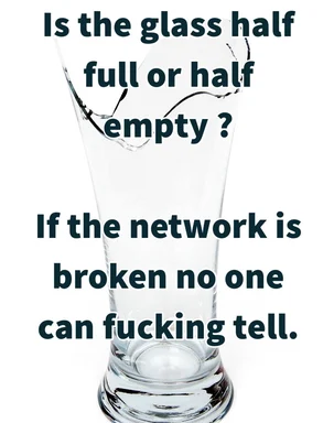 a broken glass with a caption about a network issue