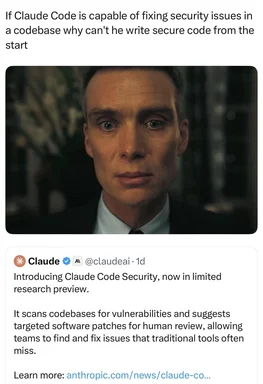 Morpheus from The Matrix with a caption about Claude Code Security