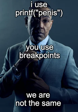 humorous image of a man in a suit with text overlay comparing coding practices