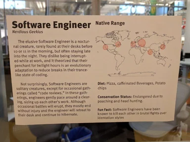 humorous description of software engineers as a nocturnal species