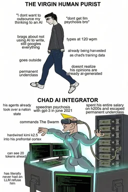 The Virgin Human Purist vs Chad AI Integrator meme