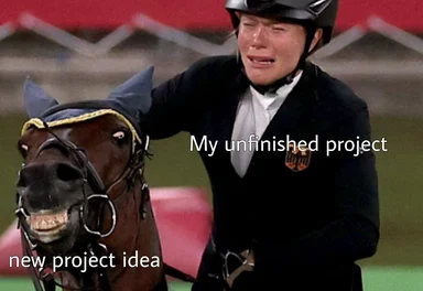 funny meme about unfinished project and new project idea