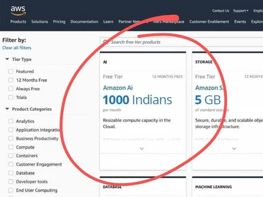 aws ai 1000 indians free tier