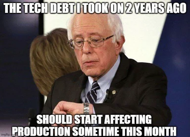 Bernie Sanders meme about tech debt