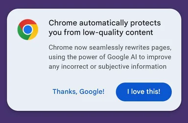 Chrome browser popup about AI-powered content rewriting
