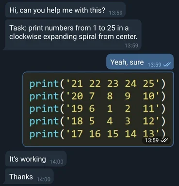 programmer solves spiral matrix task