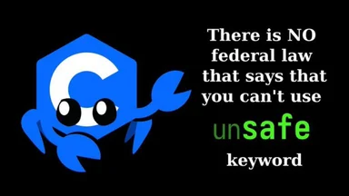 Rust mascot with text about the unsafe keyword