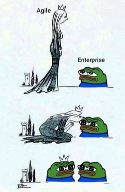 Agile vs Enterprise meme with Pepe the Frog